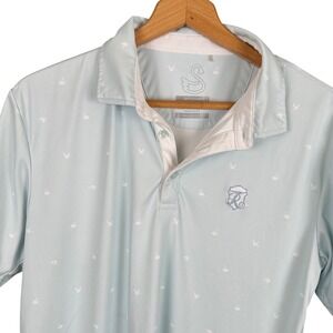 Swannies Golf Polo Shirt Mens Medium Light Blue White Swan Print Performance S/S